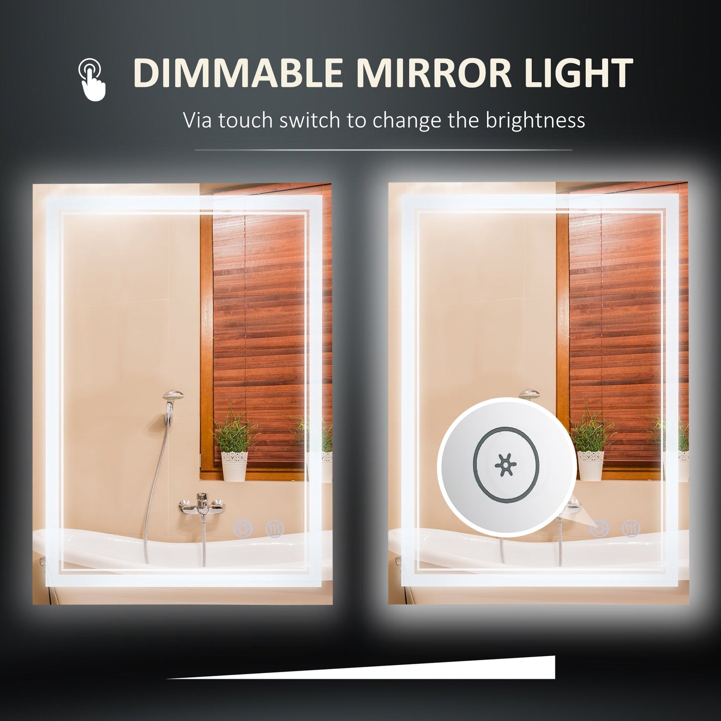 24" x 32" LED Bathroom Mirror, Dimmable Lighted Anti Fog Wall-Mounted Mirror, with 3 Colour, Smart Touch, Plug-in, Vertical or Horizontal Hanging Wall Mirrors   at Gallery Canada