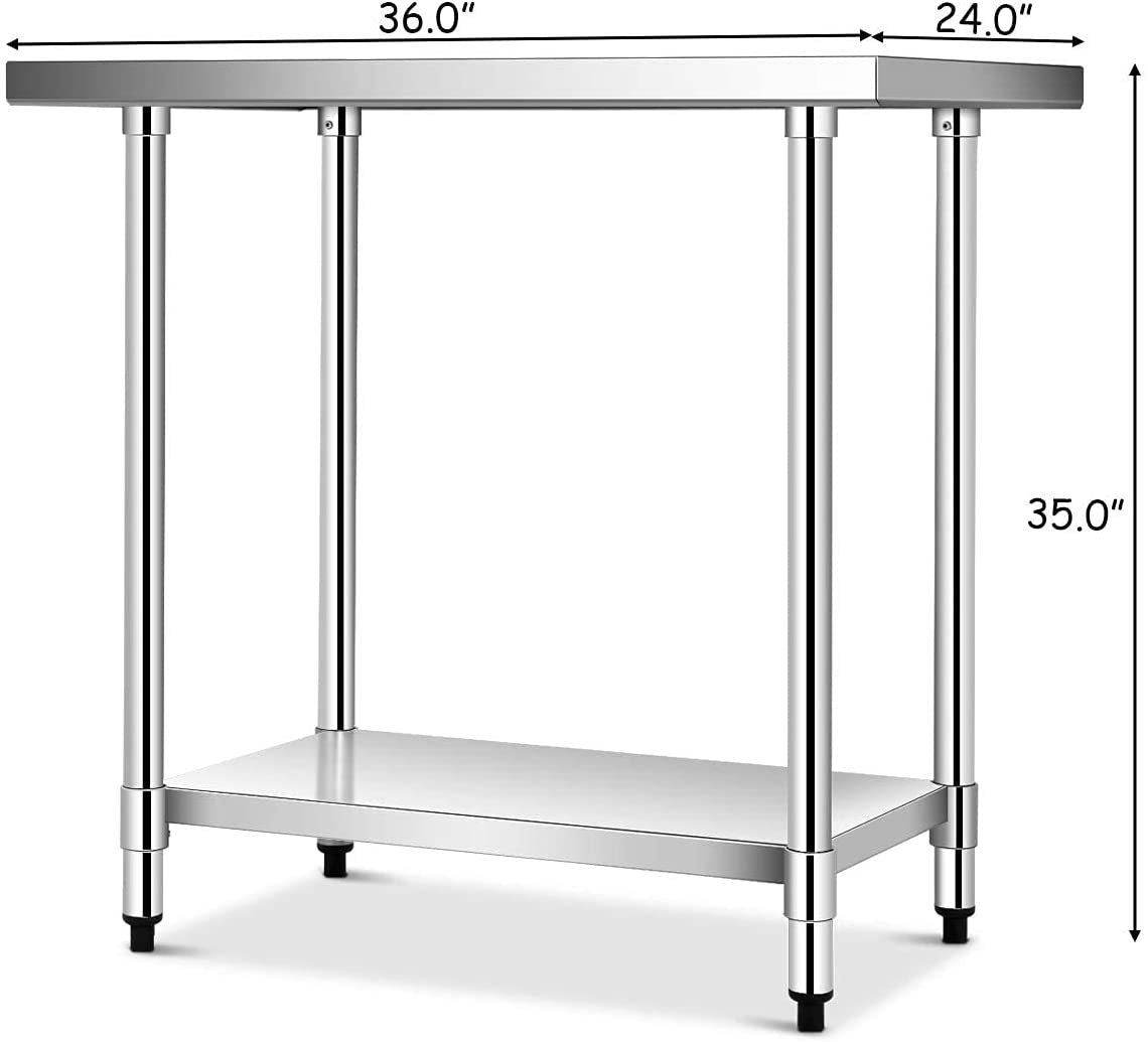 24 x 36 Inch Stainless Steel Commercial Kitchen Food Prep Table, Silver Kitchen Tools   at Gallery Canada