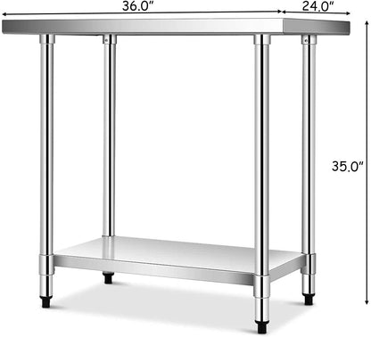 24 x 36 Inch Stainless Steel Commercial Kitchen Food Prep Table, Silver Kitchen Tools   at Gallery Canada