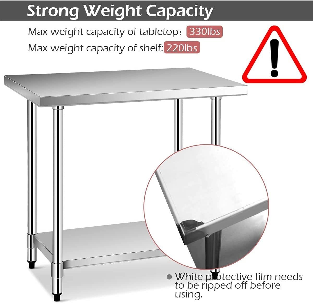 24 x 36 Inch Stainless Steel Commercial Kitchen Food Prep Table, Silver Kitchen Tools   at Gallery Canada