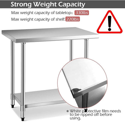 24 x 36 Inch Stainless Steel Commercial Kitchen Food Prep Table, Silver Kitchen Tools   at Gallery Canada