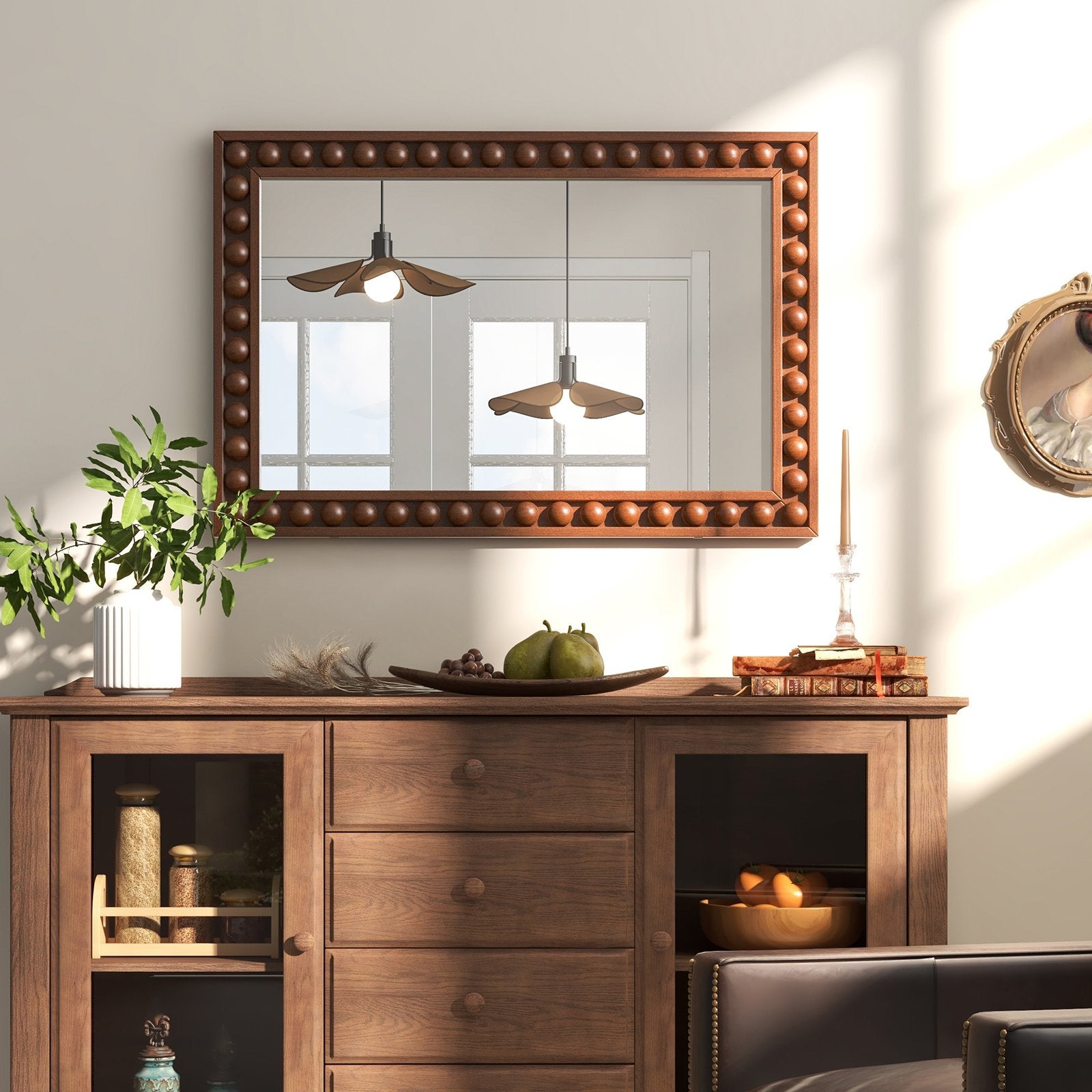 24 x 36 Inches Rustic Wall Mirror with Solid Wood Frame for Living Room  Bedroom, Brown Wall Mirrors   at Gallery Canada