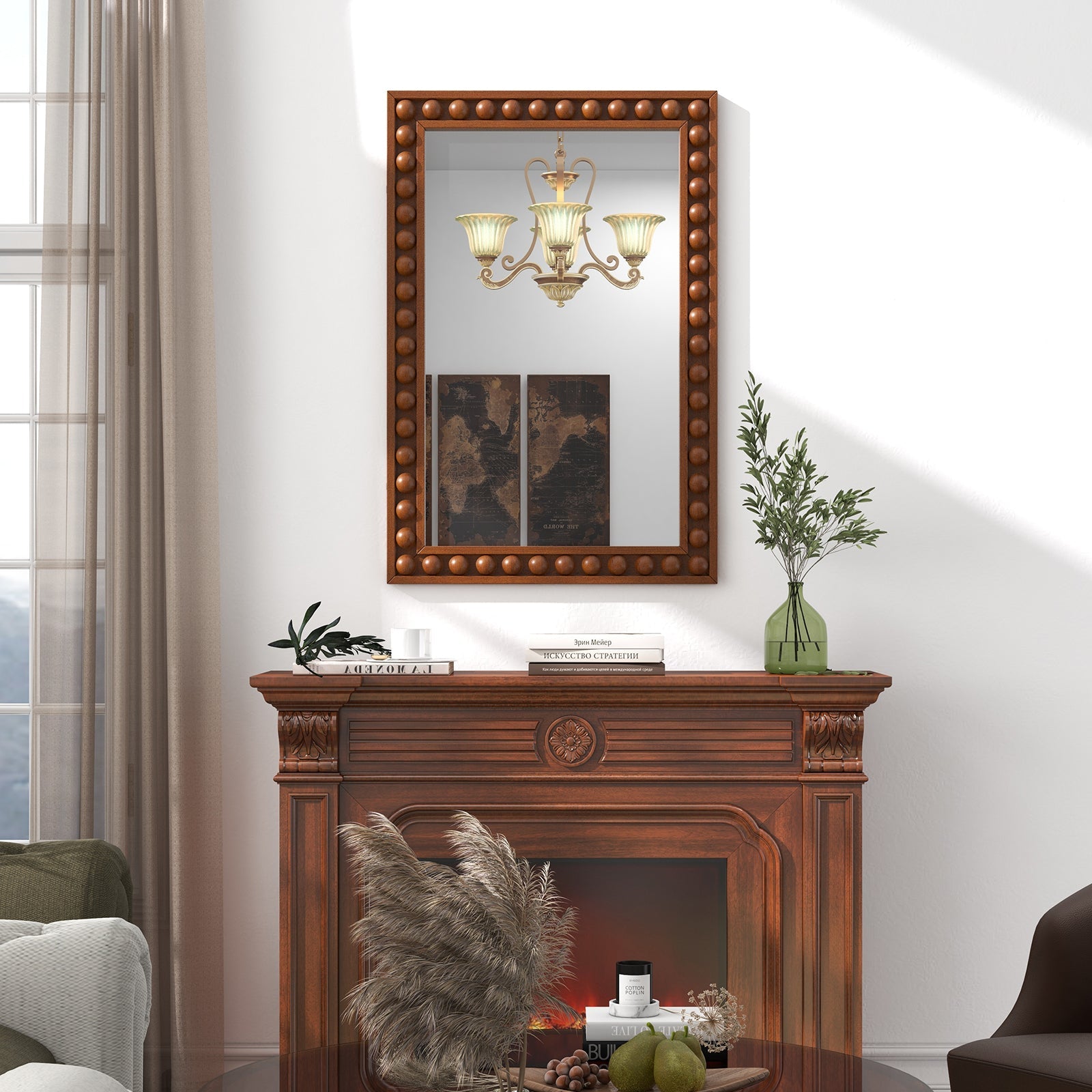 24 x 36 Inches Rustic Wall Mirror with Solid Wood Frame for Living Room  Bedroom, Brown Wall Mirrors   at Gallery Canada