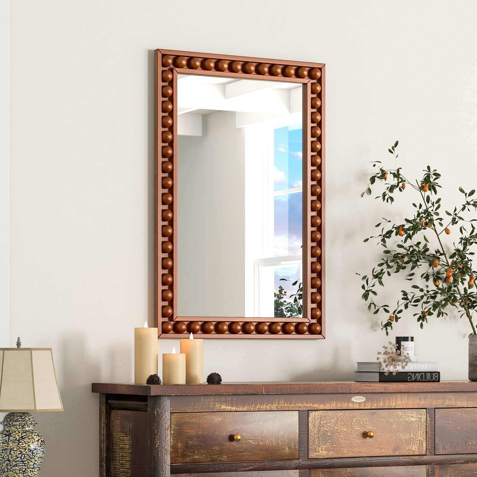 24 x 36 Inches Rustic Wall Mirror with Solid Wood Frame for Living Room  Bedroom, Brown Wall Mirrors   at Gallery Canada