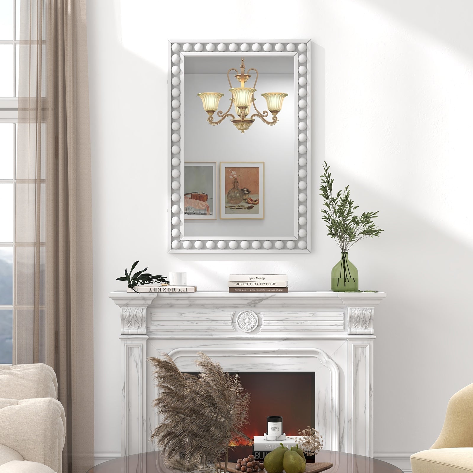 24 x 36 Inches Rustic Wall Mirror with Solid Wood Frame for Living Room  Bedroom, White Wall Mirrors   at Gallery Canada