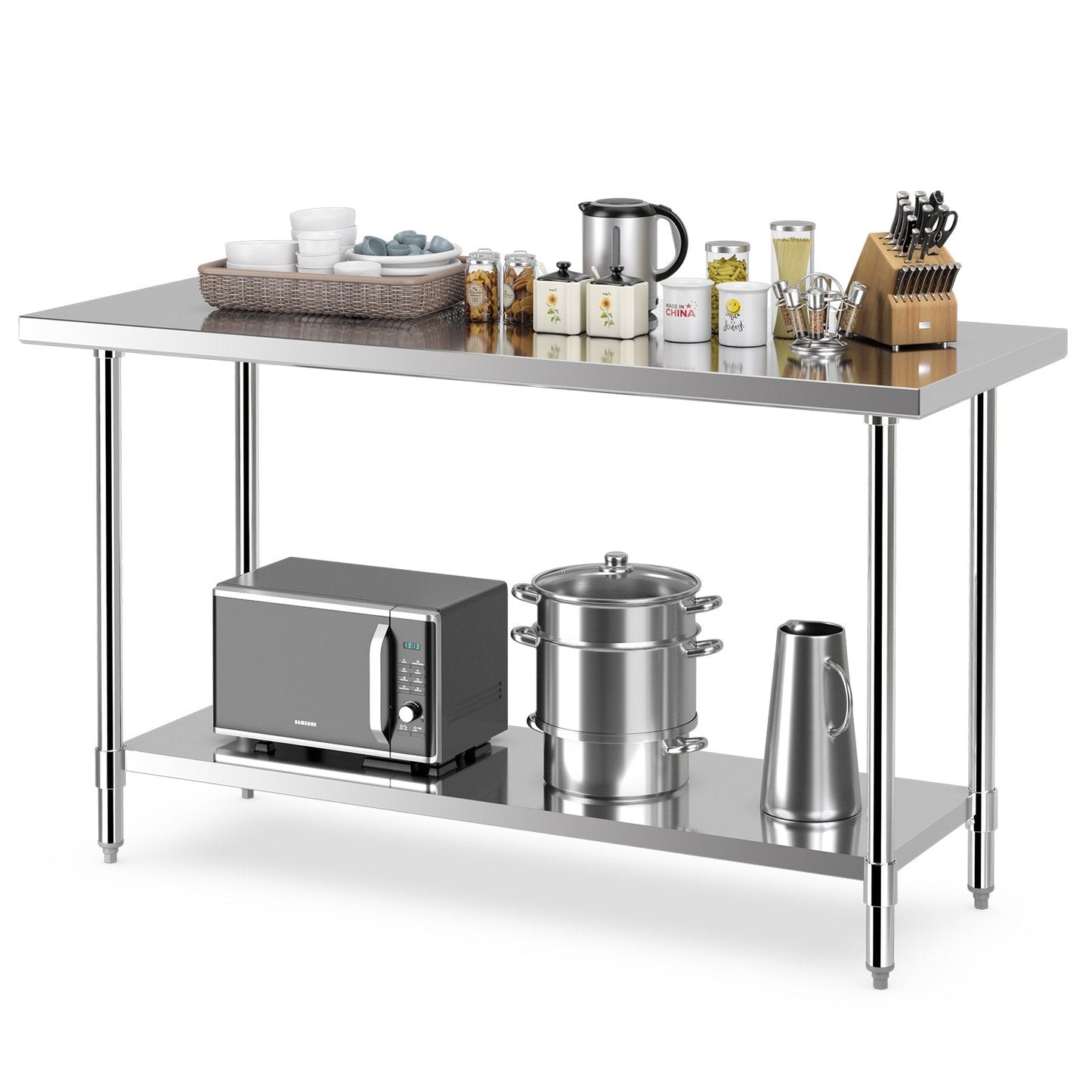 24 x 60 Inches Stainless Steel Kitchen Prep Work Table with Adjustable Undershelf, Silver Kitchen Tools   at Gallery Canada