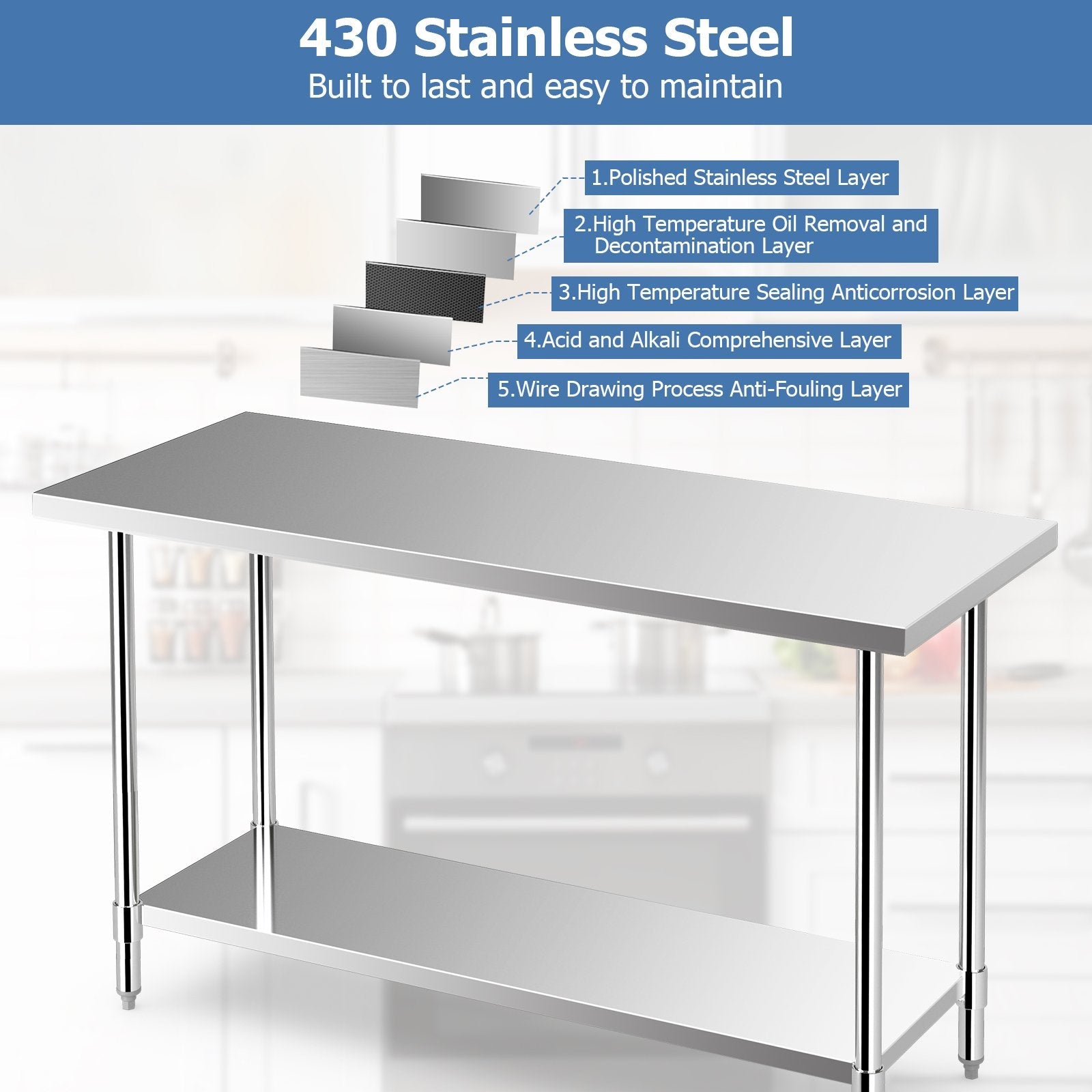 24 x 60 Inches Stainless Steel Kitchen Prep Work Table with Adjustable Undershelf, Silver Kitchen Tools   at Gallery Canada