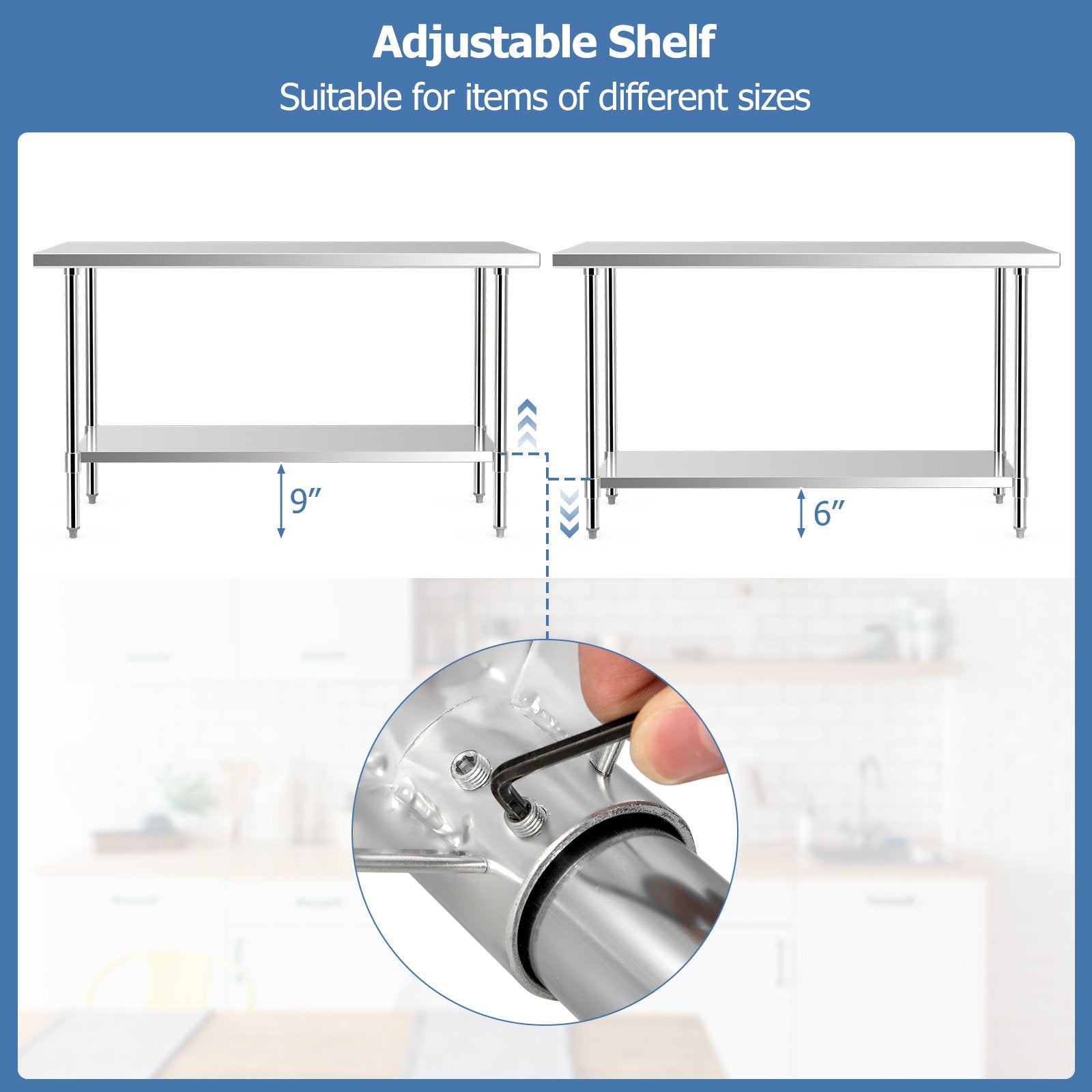 24 x 60 Inches Stainless Steel Kitchen Prep Work Table with Adjustable Undershelf, Silver Kitchen Tools   at Gallery Canada