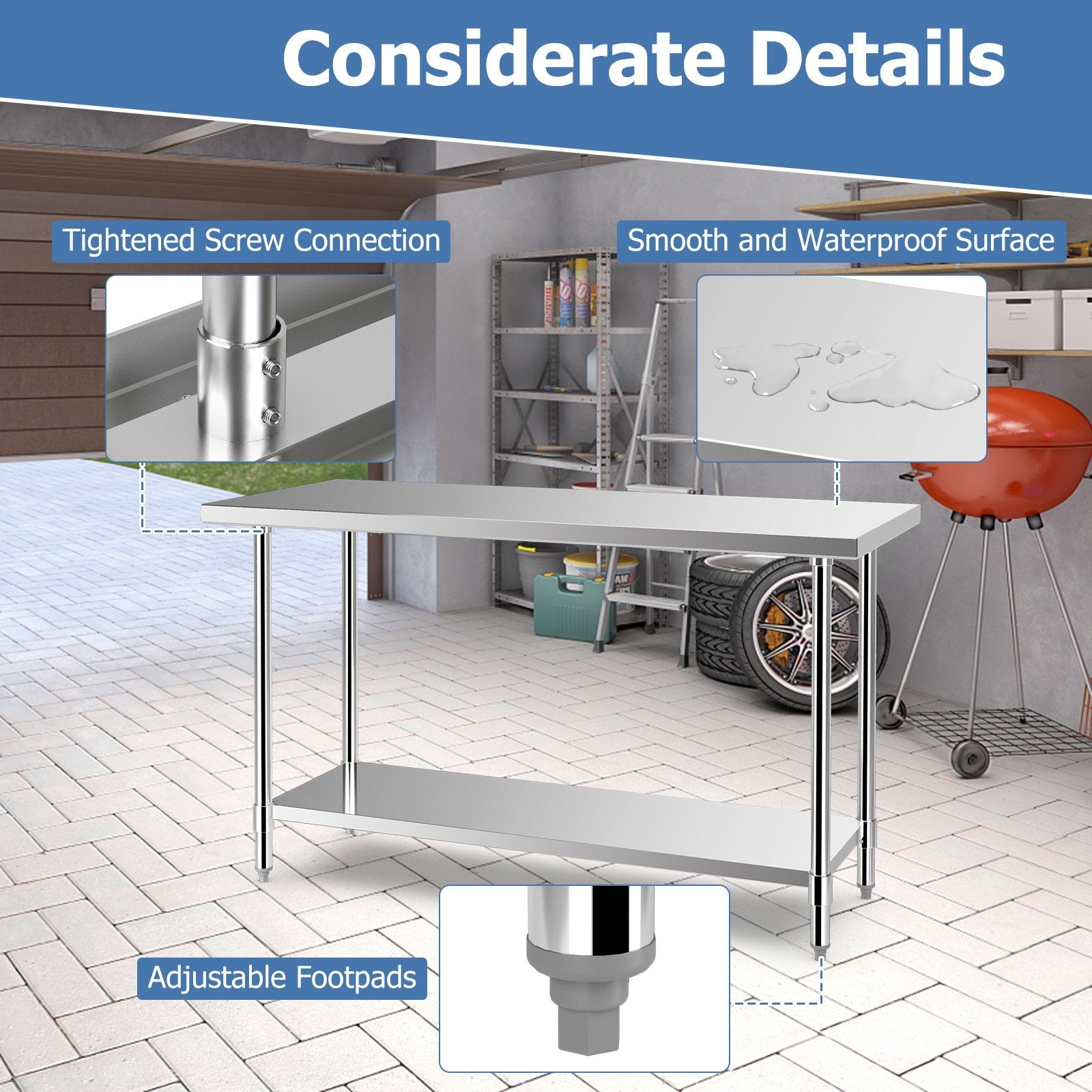 24 x 60 Inches Stainless Steel Kitchen Prep Work Table with Adjustable Undershelf, Silver Kitchen Tools   at Gallery Canada