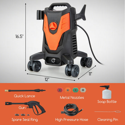 2400 PSI Electric Pressure Washer with 4 Universal Wheels, Orange Vacuums & Cleaners   at Gallery Canada