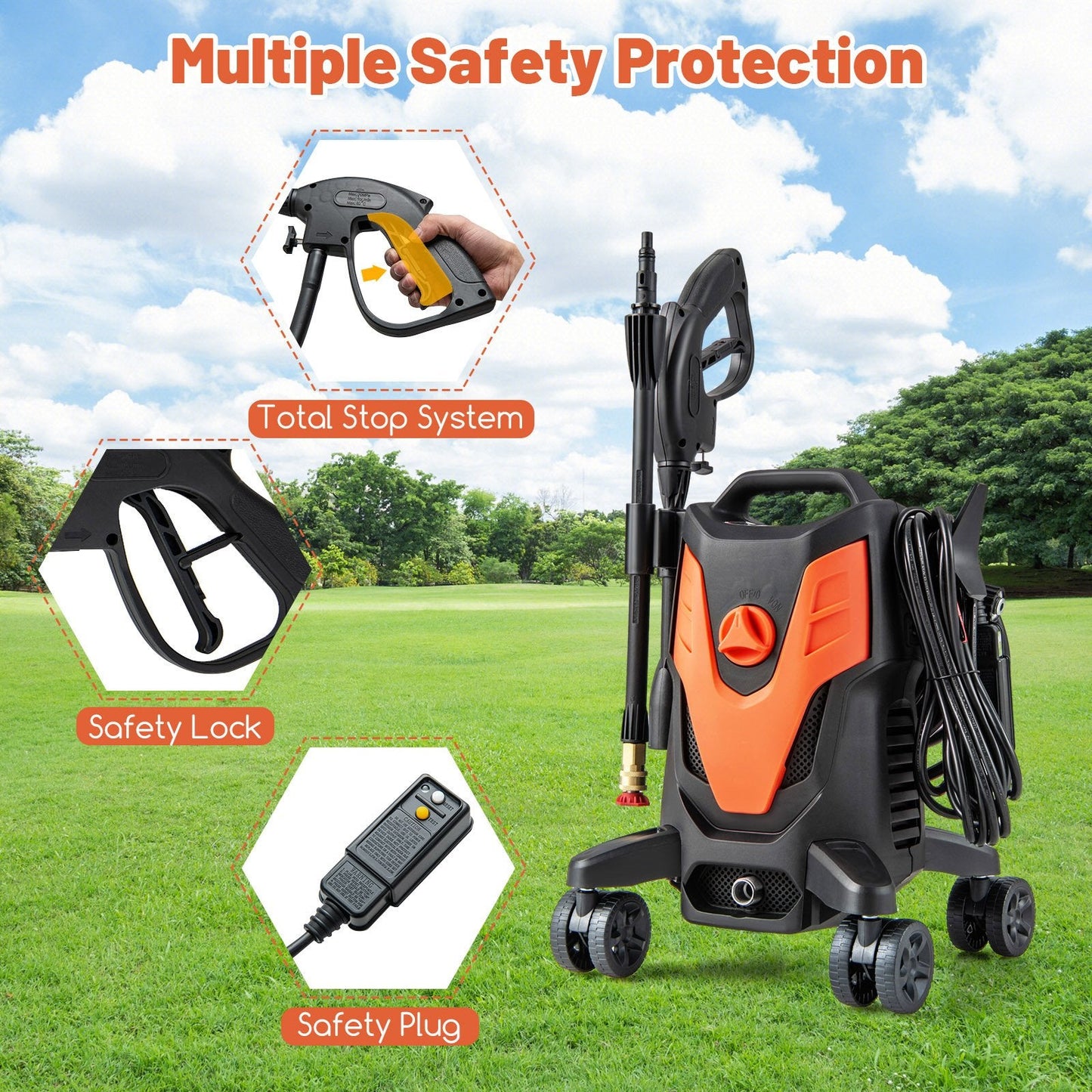 2400 PSI Electric Pressure Washer with 4 Universal Wheels, Orange Vacuums & Cleaners   at Gallery Canada