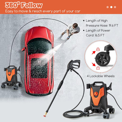 2400 PSI Electric Pressure Washer with 4 Universal Wheels, Orange Vacuums & Cleaners   at Gallery Canada