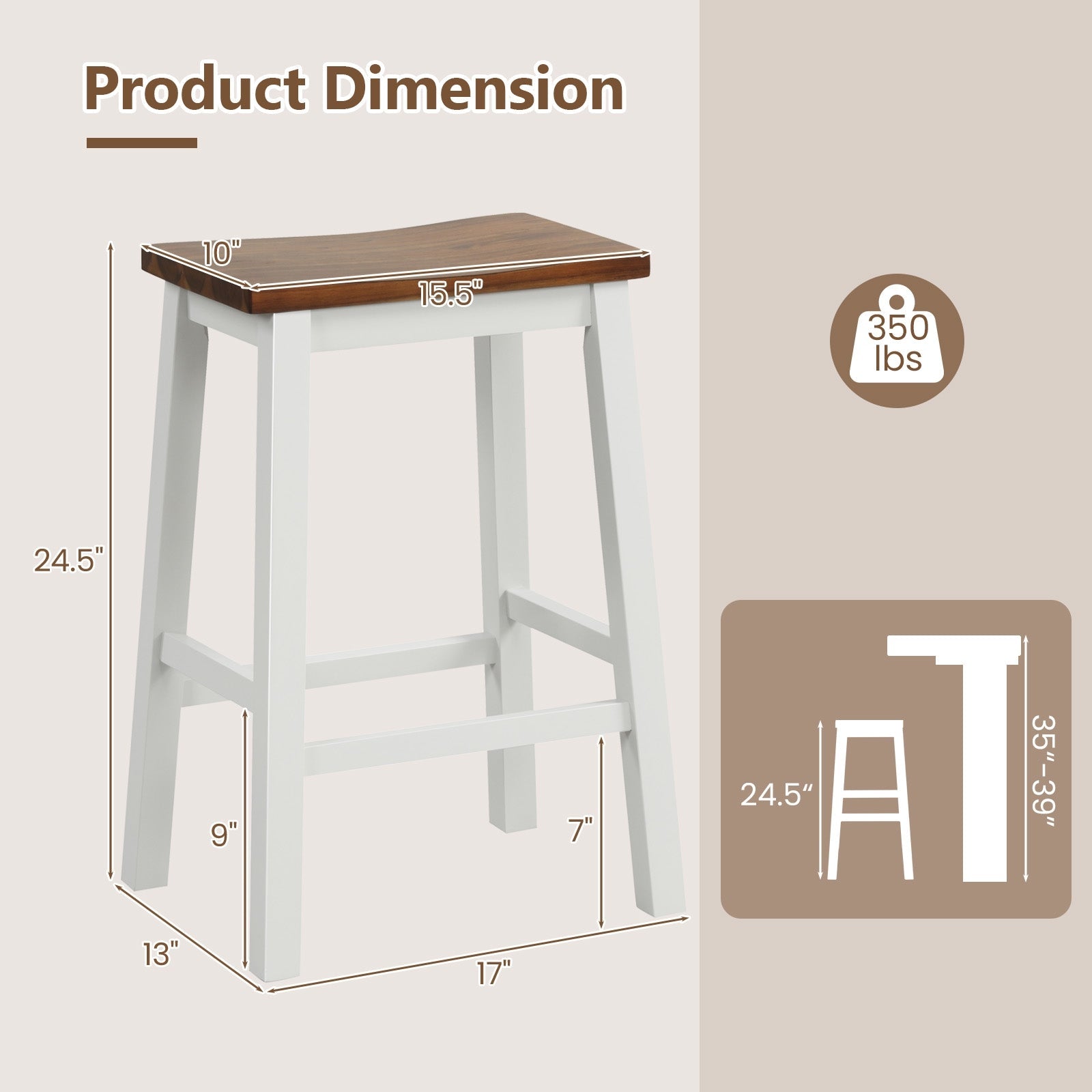 24.5-Inch Set of 2 Saddle Stools Bar Stools with Footrests for Kitchen Island-Walnut and White, Walnut & White Bar Stools   at Gallery Canada