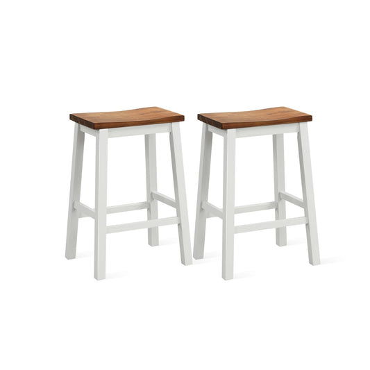 24.5-Inch Set of 2 Saddle Stools Bar Stools with Footrests for Kitchen Island-Walnut and White, Walnut & White Bar Stools Walnut & White  at Gallery Canada