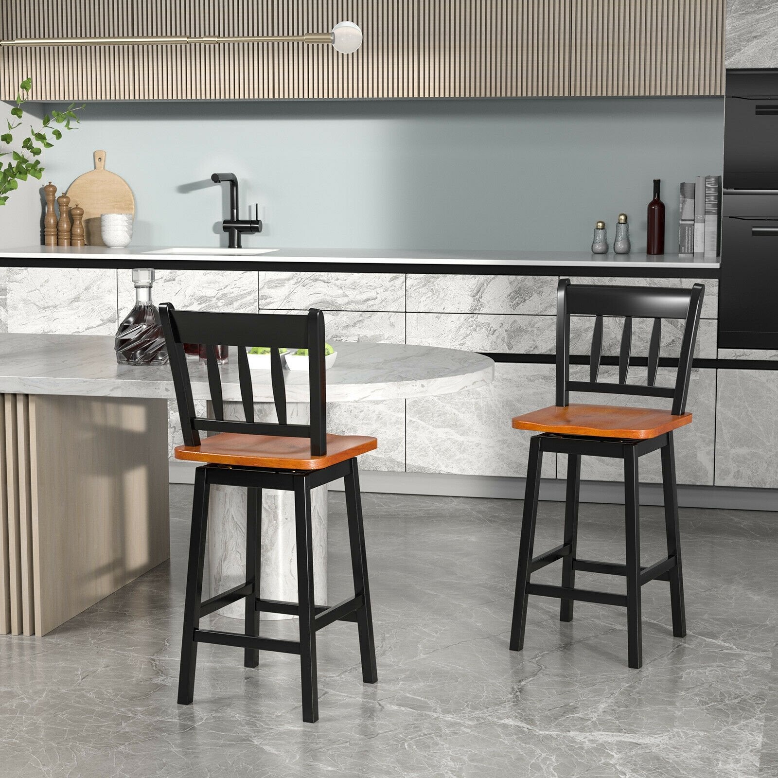 24.5 Inches Set of 2 Swivel Bar Stools with 360° Swiveling, Black Bar Stools   at Gallery Canada