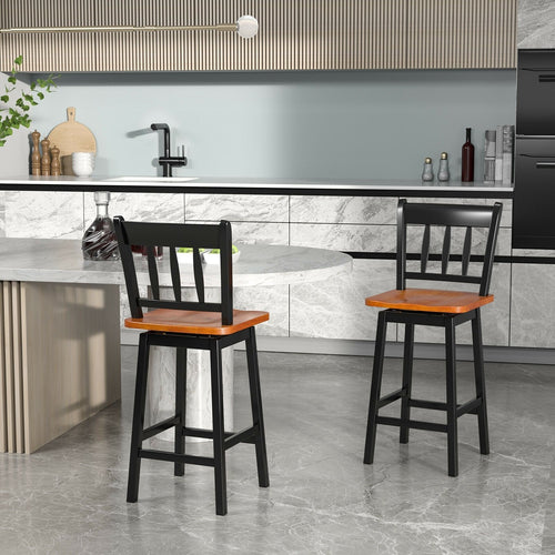 24.5 Inches Set of 2 Swivel Bar Stools with 360° Swiveling, Black