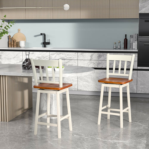 24.5 Inches Set of 2 Swivel Bar Stools with 360° Swiveling, White