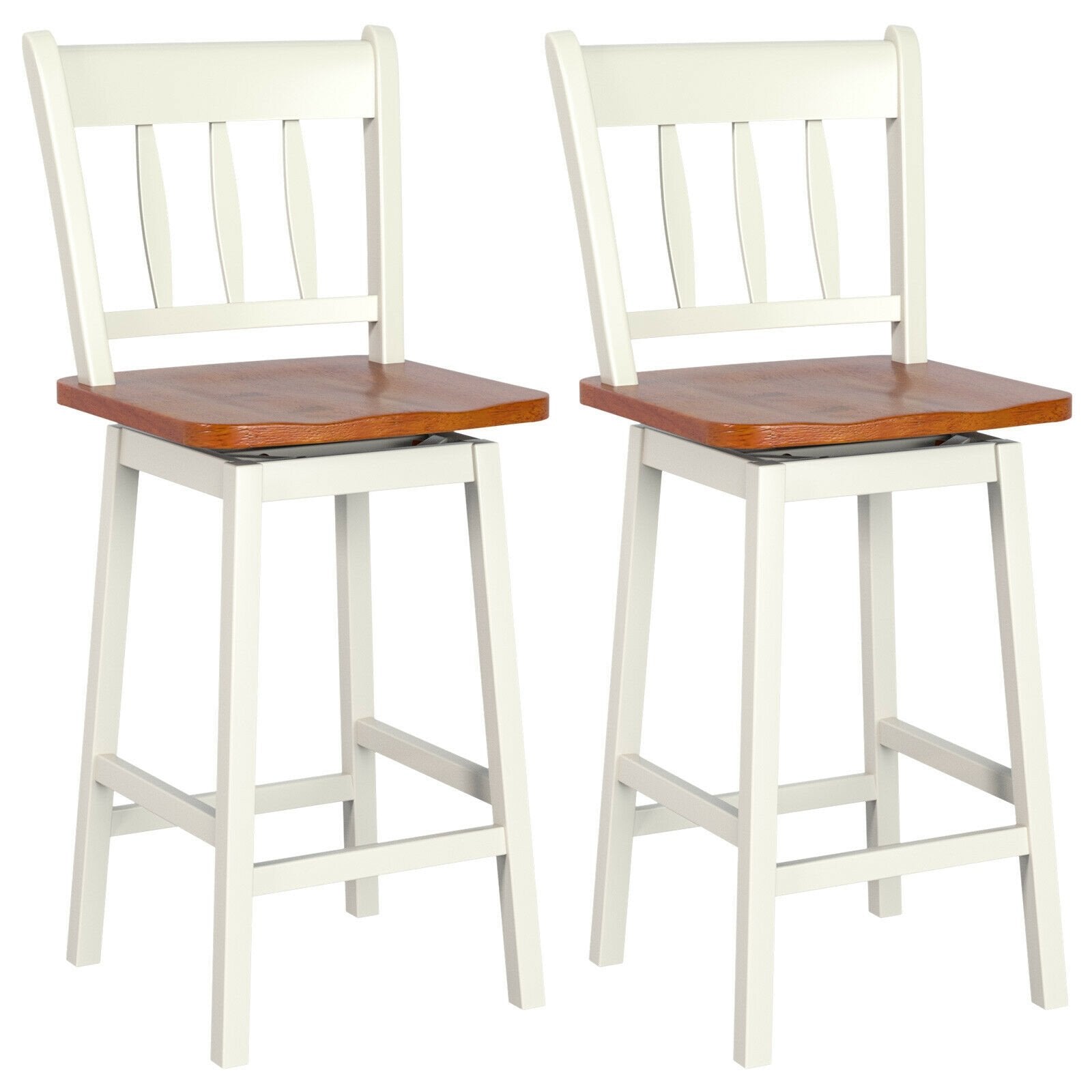 24.5 Inches Set of 2 Swivel Bar Stools with 360° Swiveling, White Bar Stools   at Gallery Canada