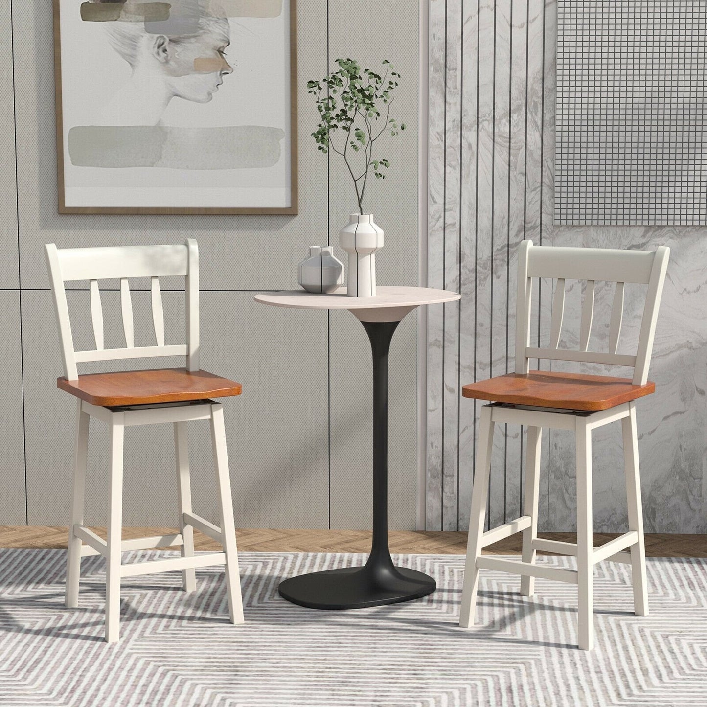 24.5 Inches Set of 2 Swivel Bar Stools with 360° Swiveling, White Bar Stools   at Gallery Canada