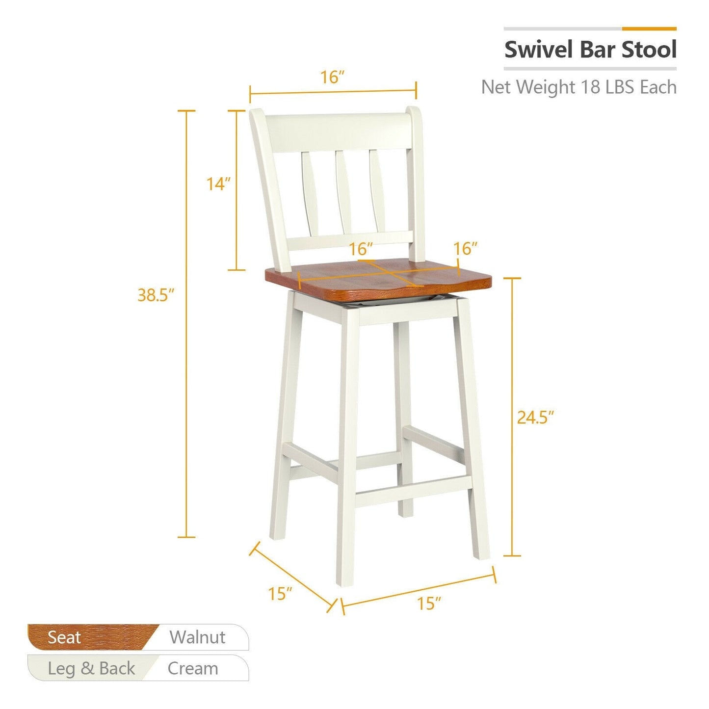 24.5 Inches Set of 2 Swivel Bar Stools with 360° Swiveling, White Bar Stools   at Gallery Canada