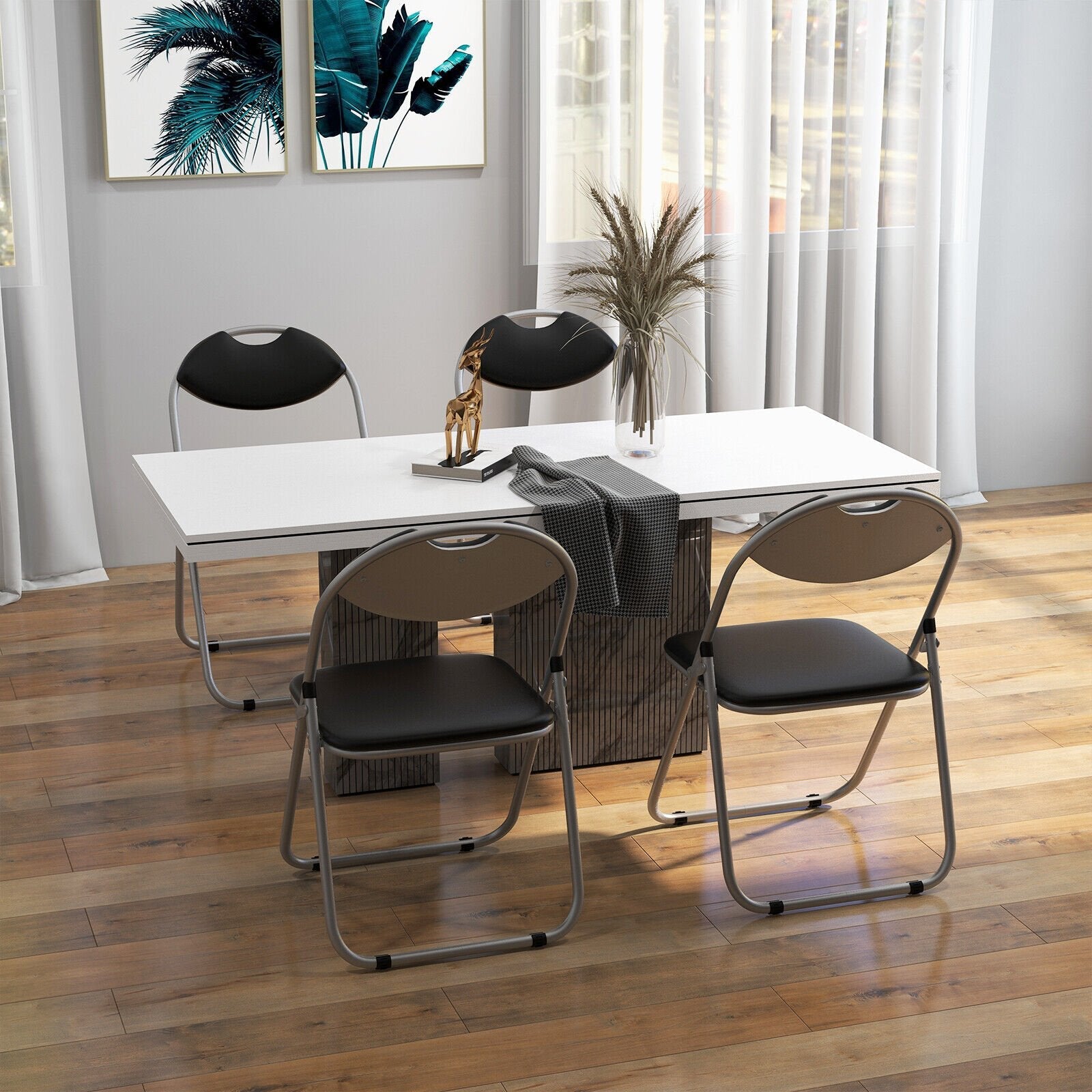 2/4/6 Pieces Portable Folding Dining Chairs Set with Carrying Handles-Set of 4, Black Dining Chairs   at Gallery Canada