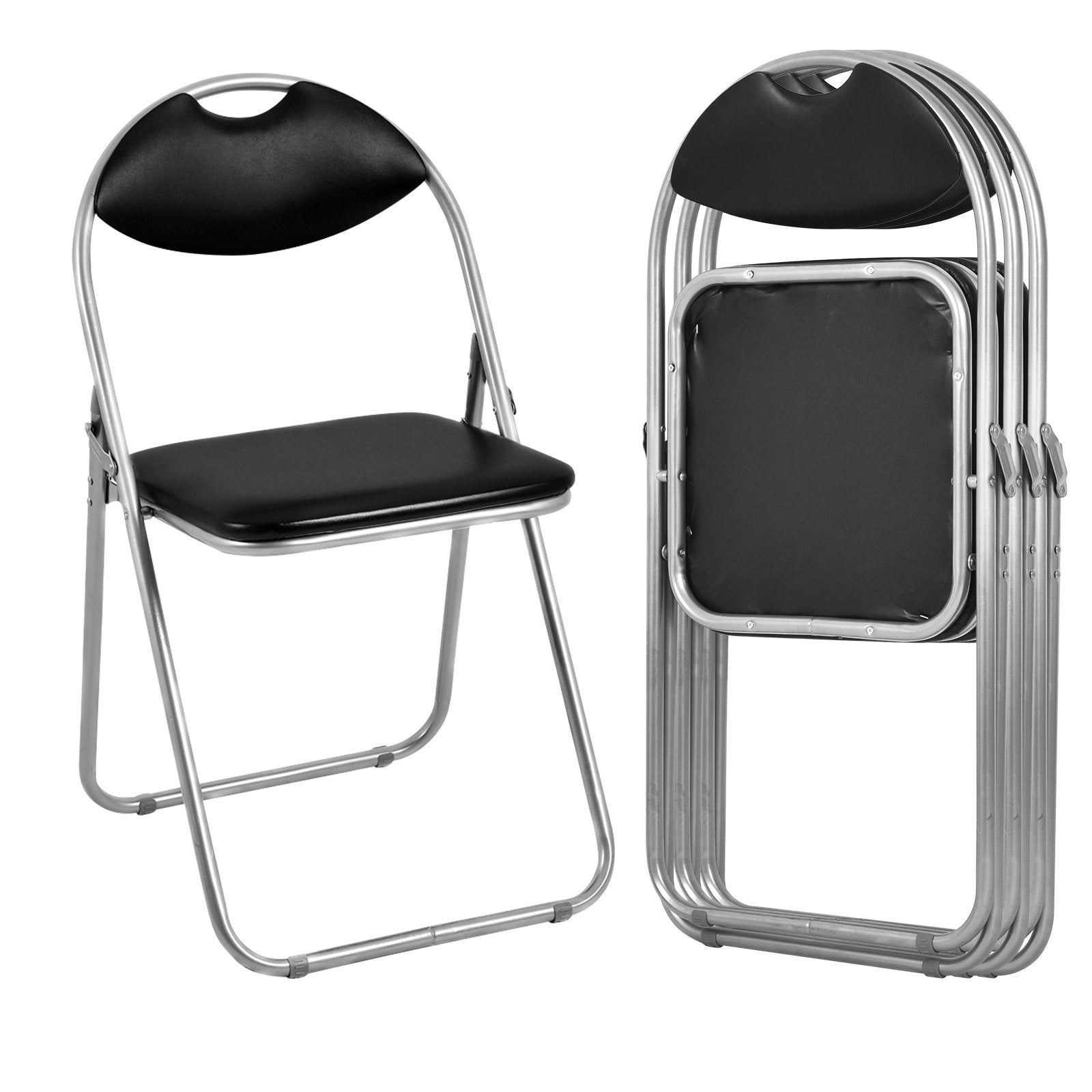 2/4/6 Pieces Portable Folding Dining Chairs Set with Carrying Handles-Set of 4, Black Dining Chairs   at Gallery Canada