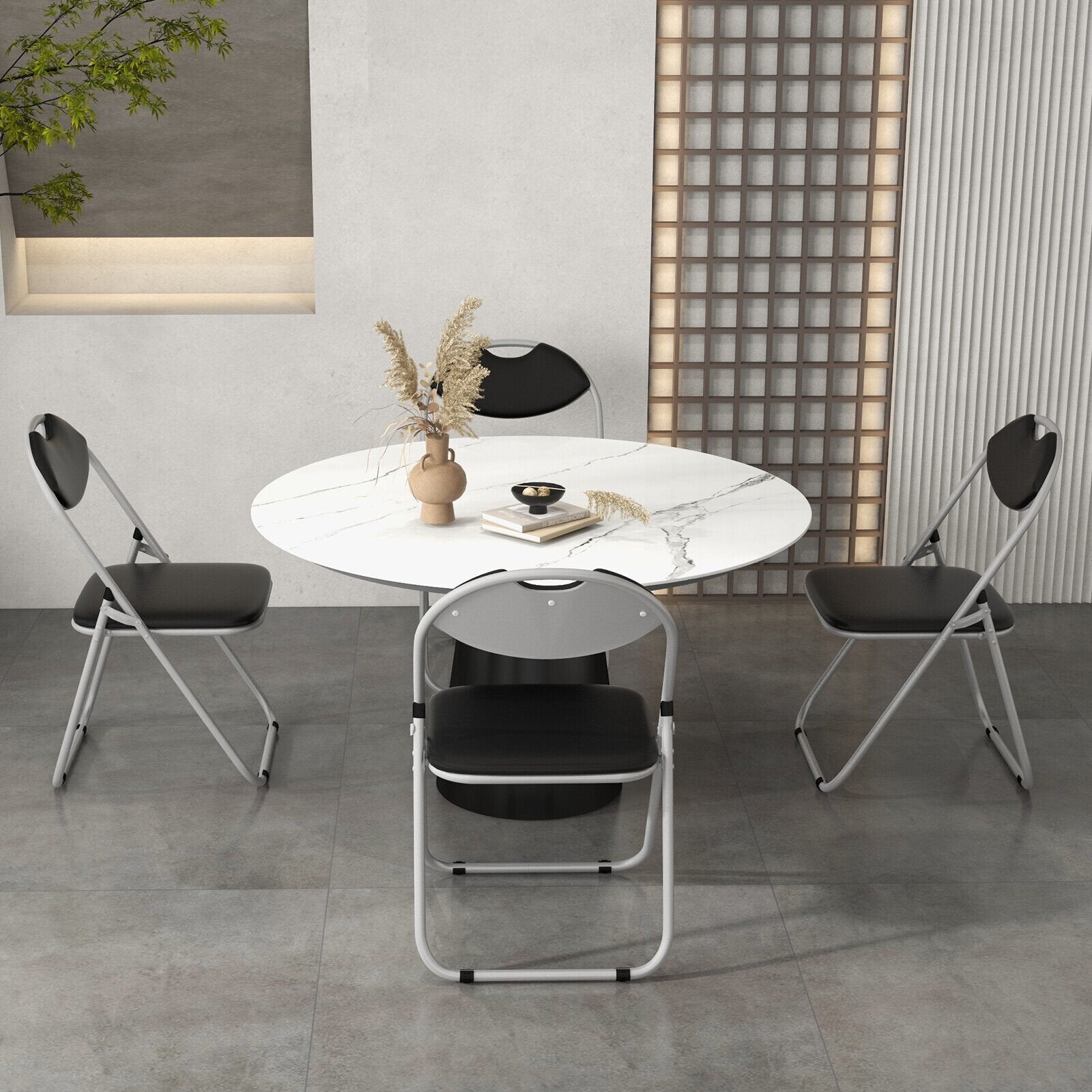 2/4/6 Pieces Portable Folding Dining Chairs Set with Carrying Handles-Set of 4, Black Dining Chairs   at Gallery Canada