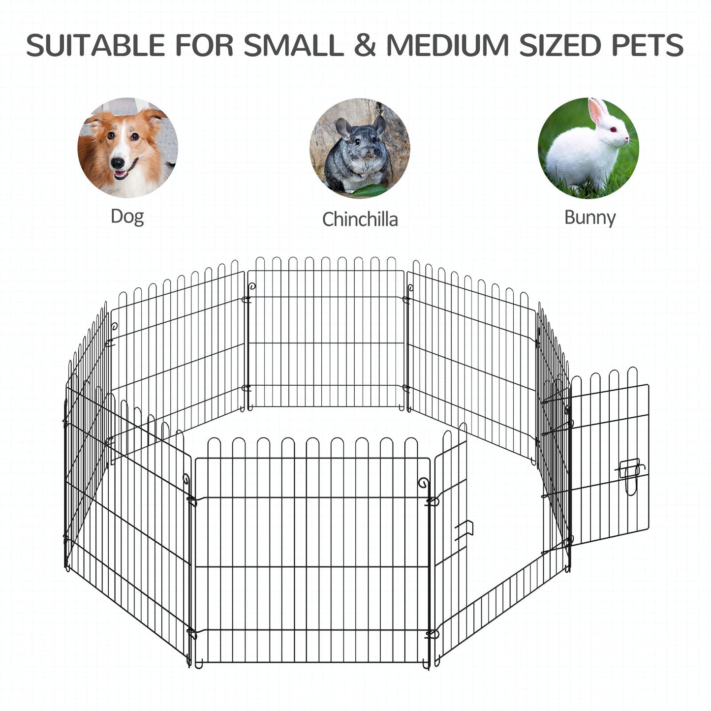 24inch 8-Panel Dog Playpen Octagon Pet Exercise Playpen Crate Foldable Dog Cage Pen Puppy Kennel, Black Houses, Kennels & Pens   at Gallery Canada