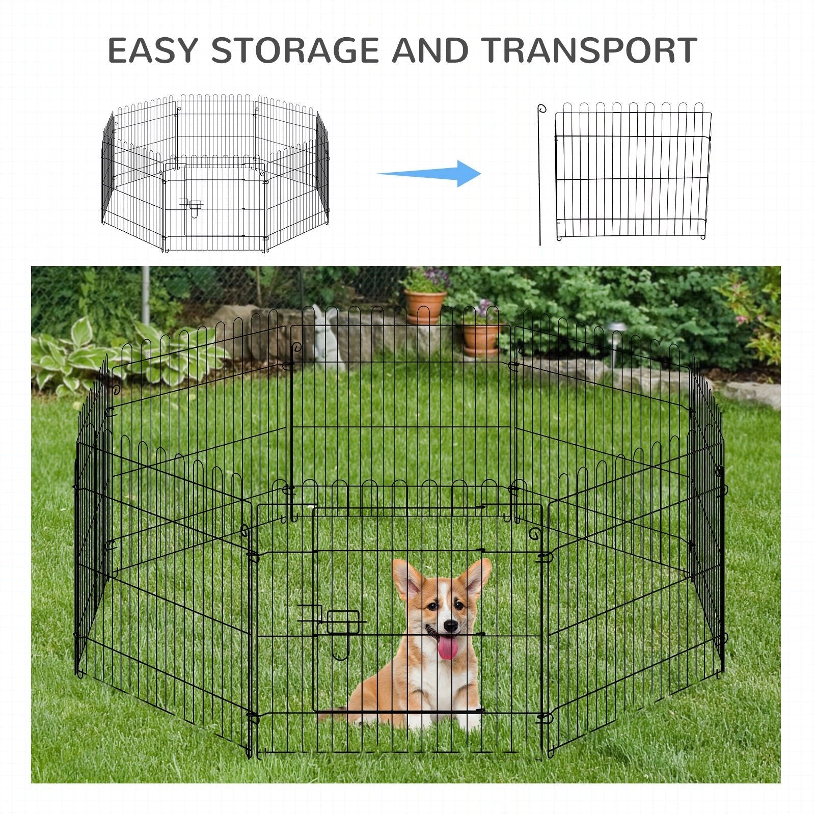 24inch 8-Panel Dog Playpen Octagon Pet Exercise Playpen Crate Foldable Dog Cage Pen Puppy Kennel, Black Houses, Kennels & Pens   at Gallery Canada