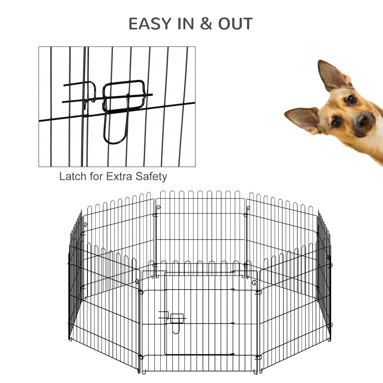 24inch 8-Panel Dog Playpen Octagon Pet Exercise Playpen Crate Foldable Dog Cage Pen Puppy Kennel, Black Houses, Kennels & Pens   at Gallery Canada