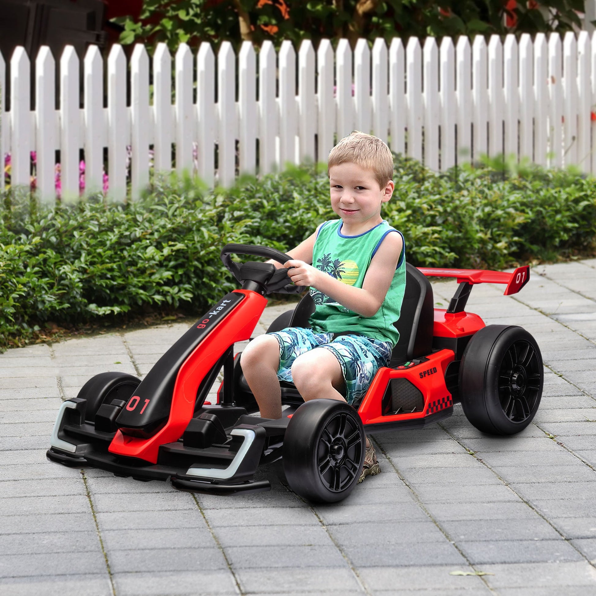 24V Go Kart for Kids with Adjustable Seat, Slow Start, Button Start, Music, Honking Horn, Lights, for 6-12 Years, Red Pedal Go Karts for Kids Multi Color  at Gallery Canada