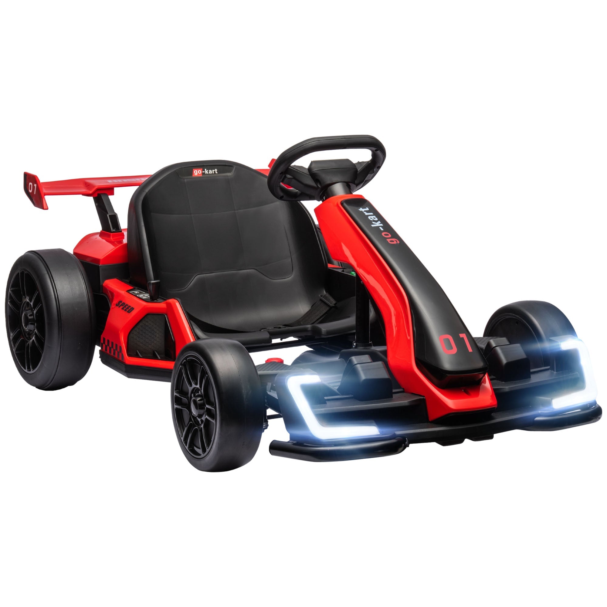 24V Go Kart for Kids with Adjustable Seat, Slow Start, Button Start, Music, Honking Horn, Lights, for 6-12 Years, Red Pedal Go Karts for Kids   at Gallery Canada