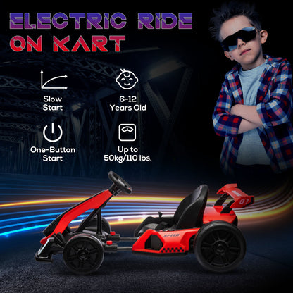 24V Go Kart for Kids with Adjustable Seat, Slow Start, Button Start, Music, Honking Horn, Lights, for 6-12 Years, Red Pedal Go Karts for Kids   at Gallery Canada