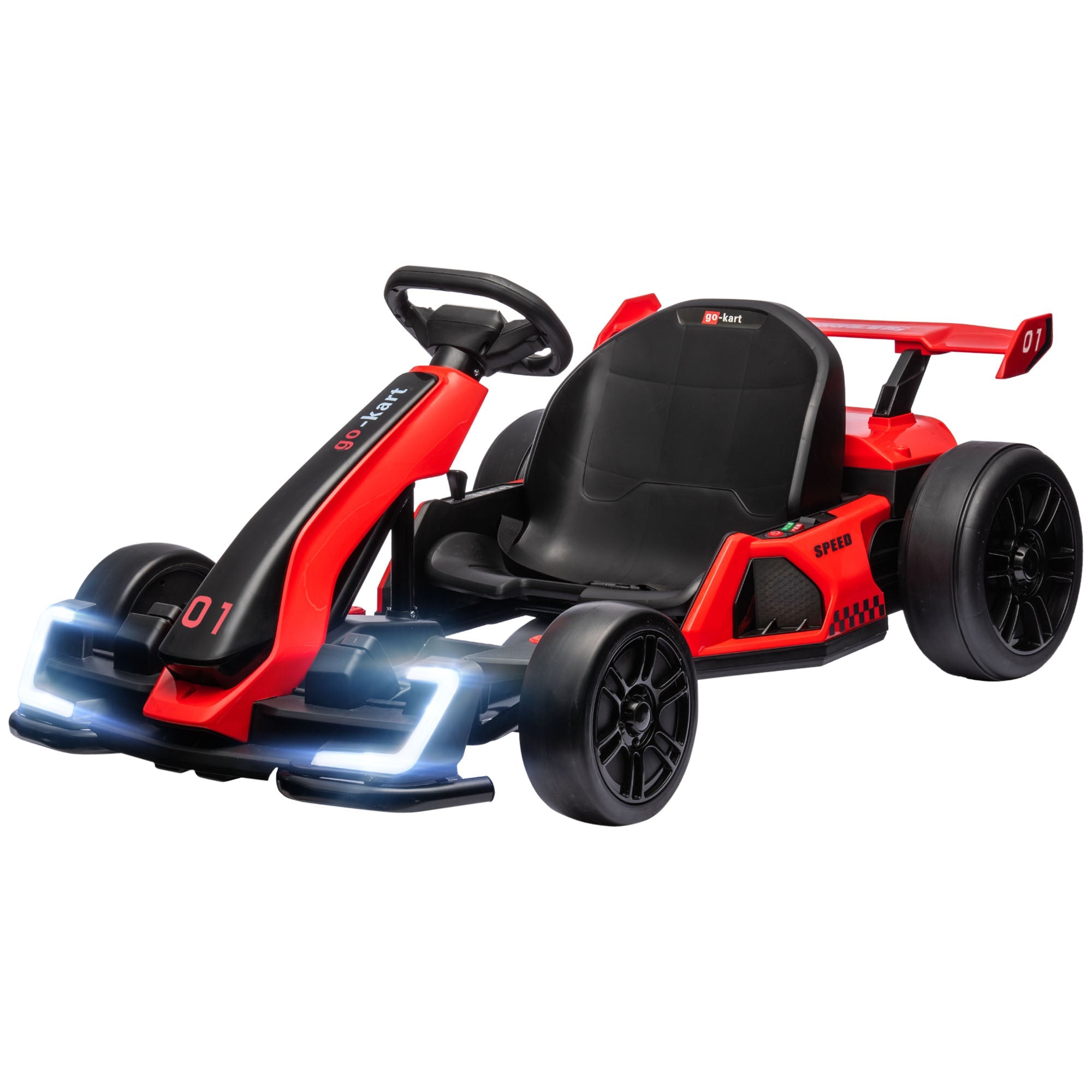 24V Go Kart for Kids with Adjustable Seat, Slow Start, Button Start, Music, Honking Horn, Lights, for 6-12 Years, Red Pedal Go Karts for Kids   at Gallery Canada