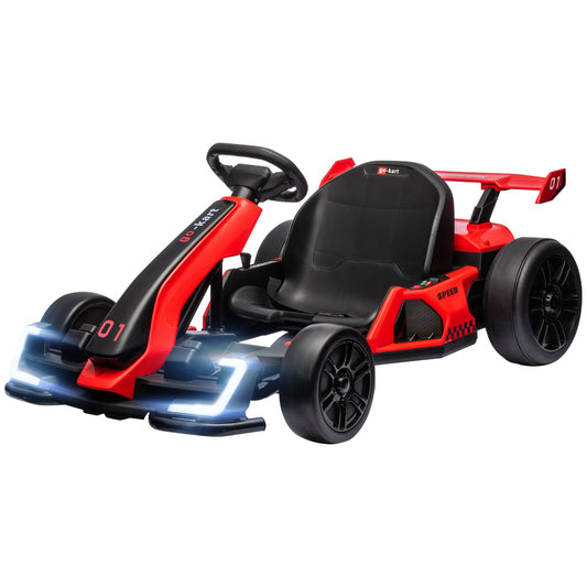 24V Go Kart for Kids with Adjustable Seat, Slow Start, Button Start, Music, Honking Horn, Lights, for 6-12 Years, Red Pedal Go Karts for Kids   at Gallery Canada