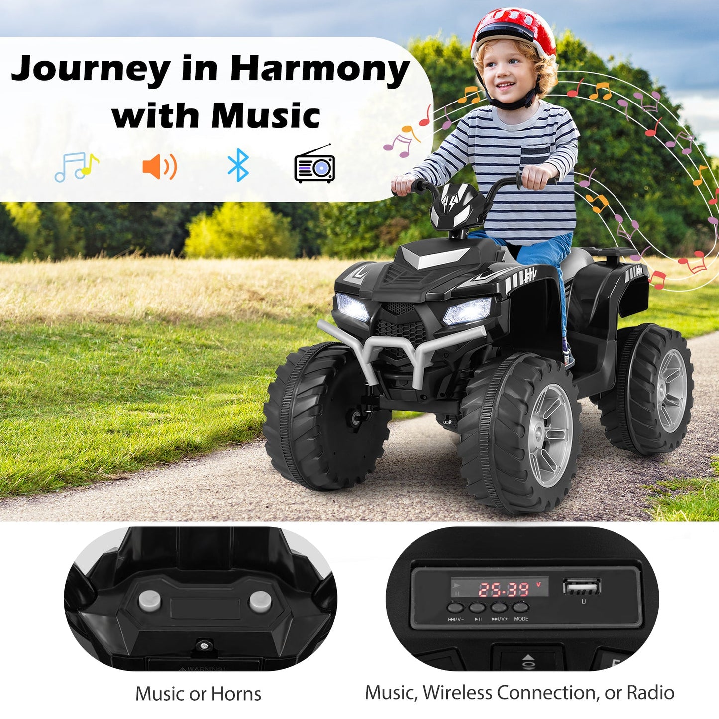 24V Kids Ride-On Electric ATV with Wireless Connection for Toddlers 3-8 Years Old, Black Powered Ride On Toys   at Gallery Canada