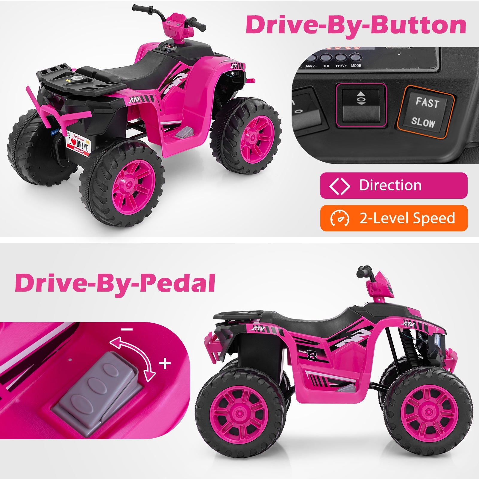 24V Kids Ride-On Electric ATV with Wireless Connection for Toddlers 3-8 Years Old, Pink Powered Ride On Toys   at Gallery Canada