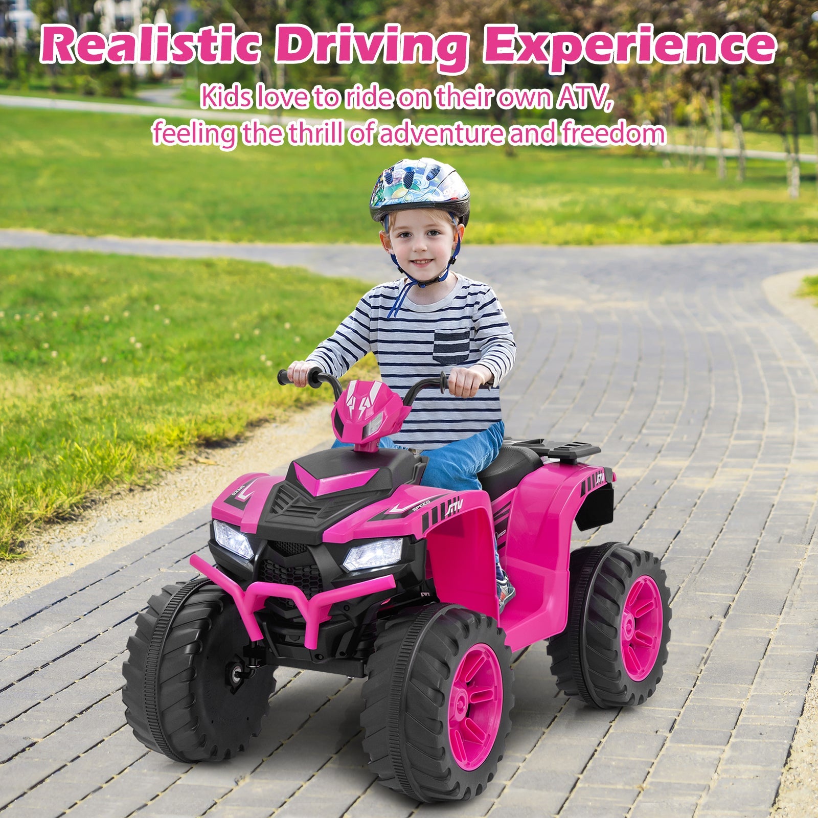 24V Kids Ride-On Electric ATV with Wireless Connection for Toddlers 3-8 Years Old, Pink Powered Ride On Toys   at Gallery Canada