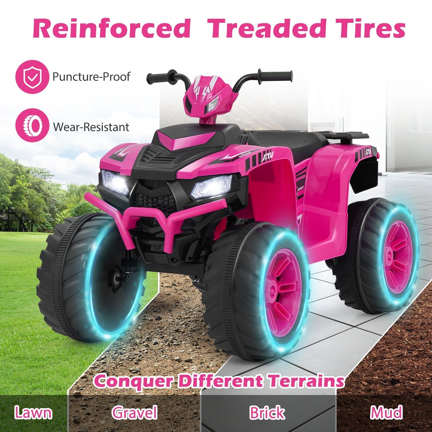 24V Kids Ride-On Electric ATV with Wireless Connection for Toddlers 3-8 Years Old, Pink Powered Ride On Toys   at Gallery Canada