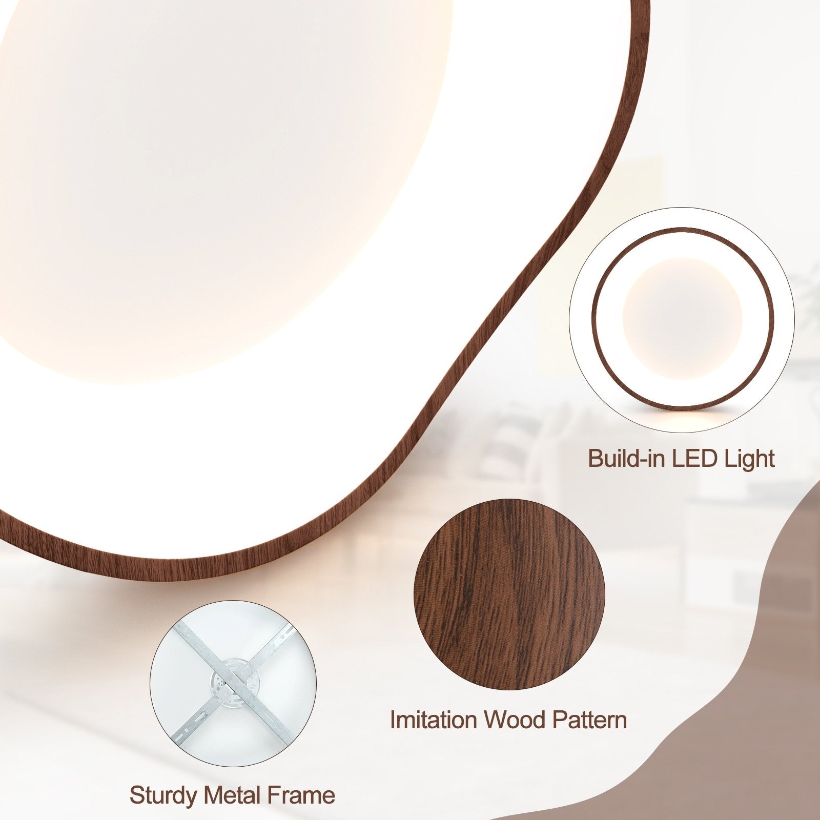 24W Modern LED Mount Ceiling Light with Wood Pattern and Metal Frame, Brown Ceiling Lights   at Gallery Canada