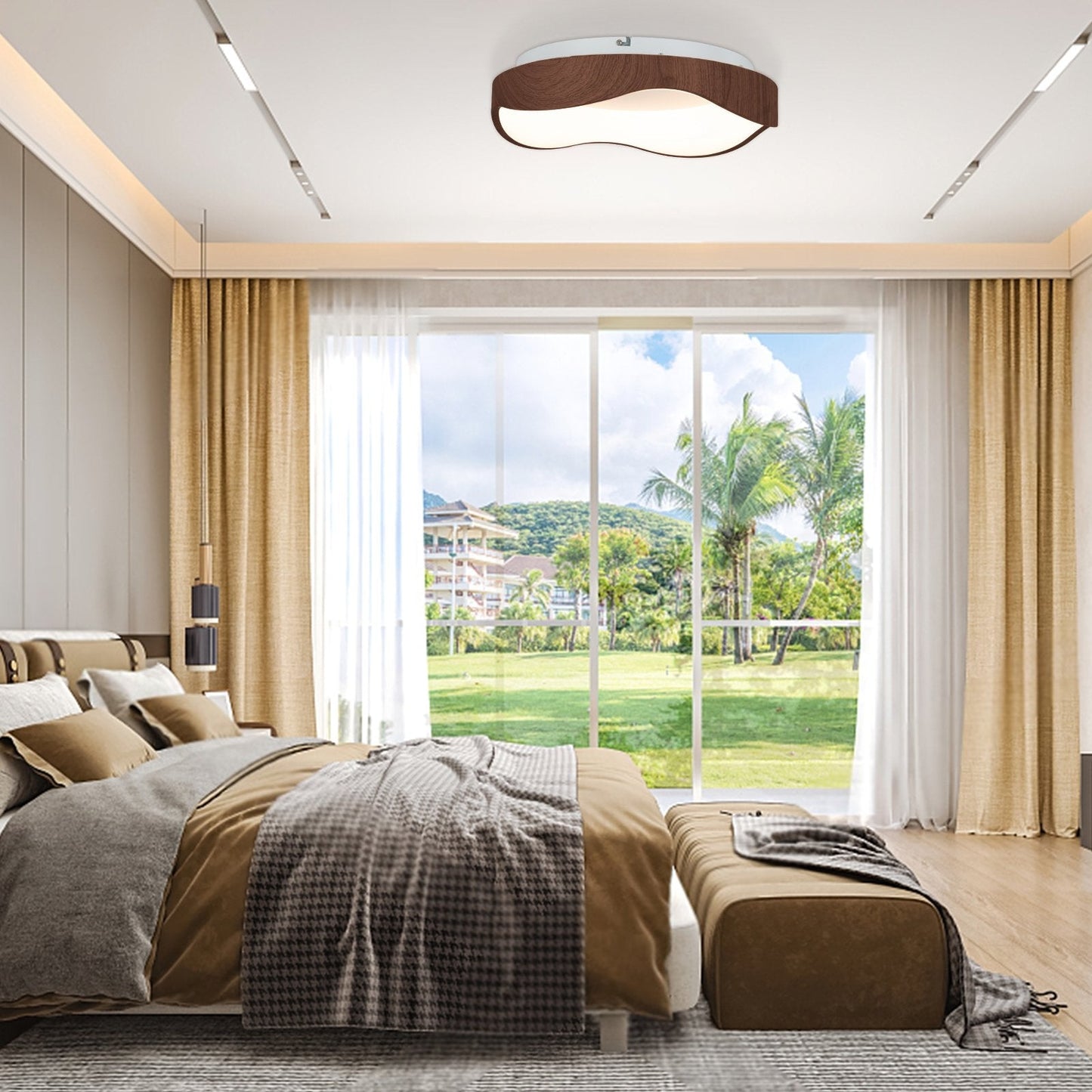 24W Modern LED Mount Ceiling Light with Wood Pattern and Metal Frame, Brown Ceiling Lights   at Gallery Canada