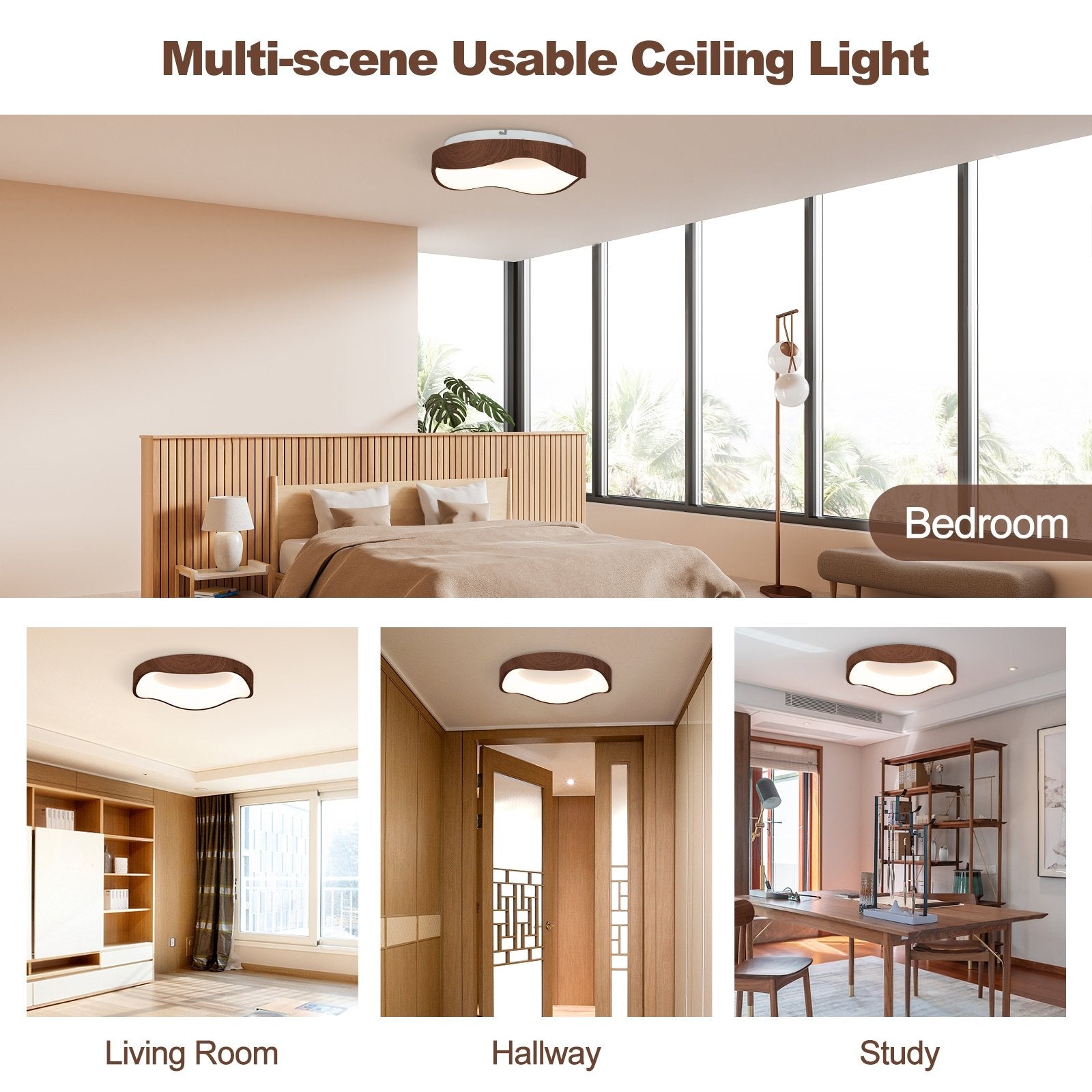 24W Modern LED Mount Ceiling Light with Wood Pattern and Metal Frame, Brown Ceiling Lights   at Gallery Canada