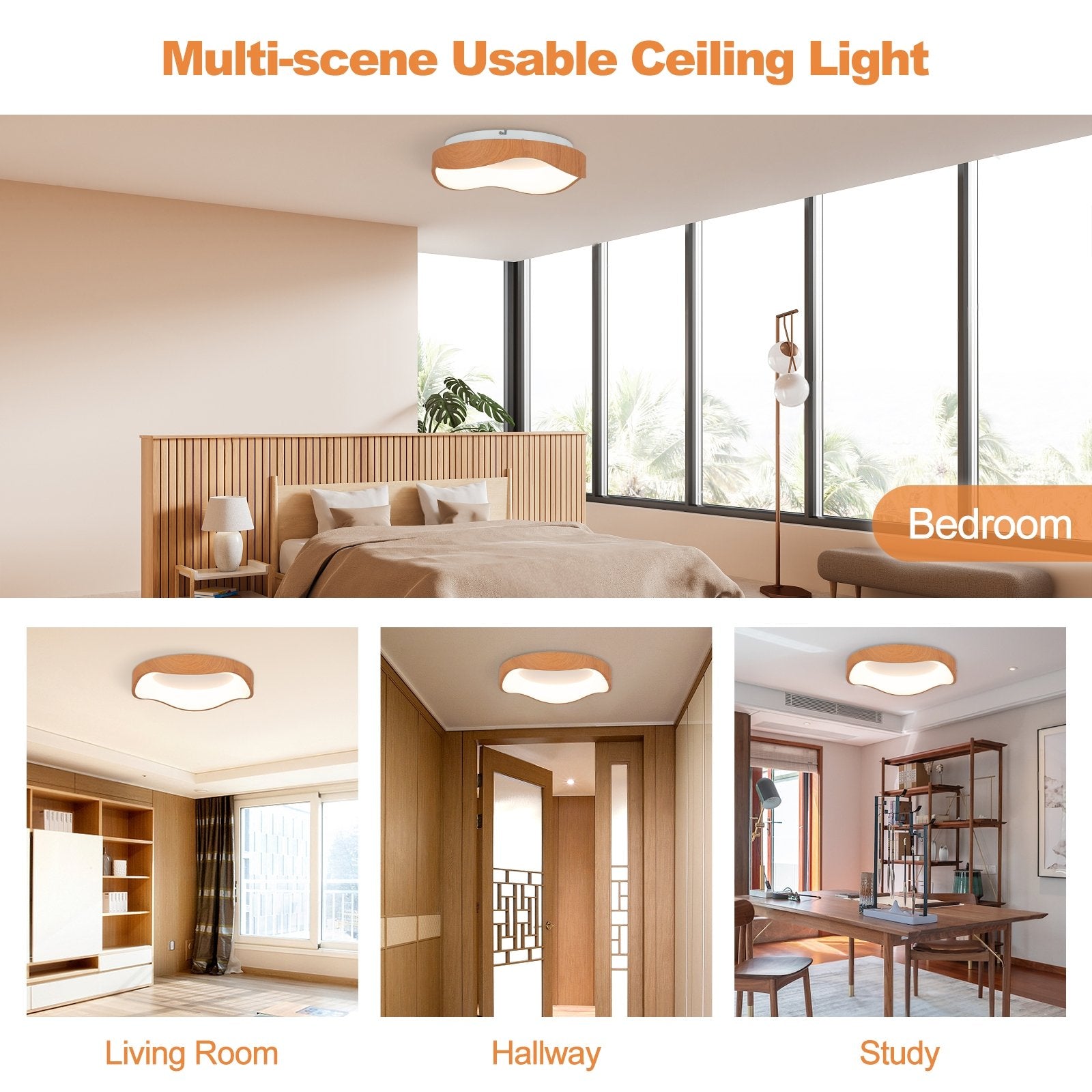 24W Modern LED Mount Ceiling Light with Wood Pattern and Metal Frame, Natural Ceiling Lights   at Gallery Canada