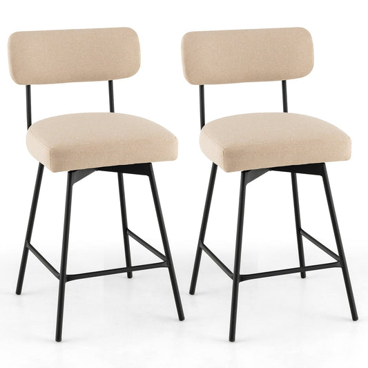 25" 2-Piece Modern Upholstered Bar Stools with Back and Footrests, Beige Bar Stools   at Gallery Canada