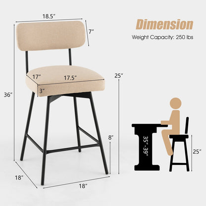 25" 2-Piece Modern Upholstered Bar Stools with Back and Footrests, Beige Bar Stools   at Gallery Canada