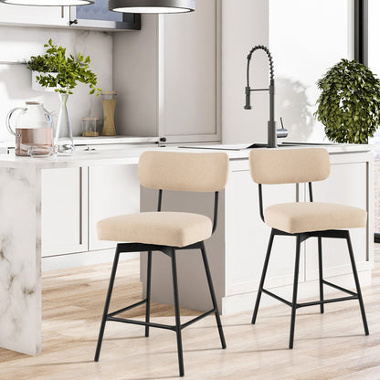 25" 2-Piece Modern Upholstered Bar Stools with Back and Footrests, Beige Bar Stools   at Gallery Canada