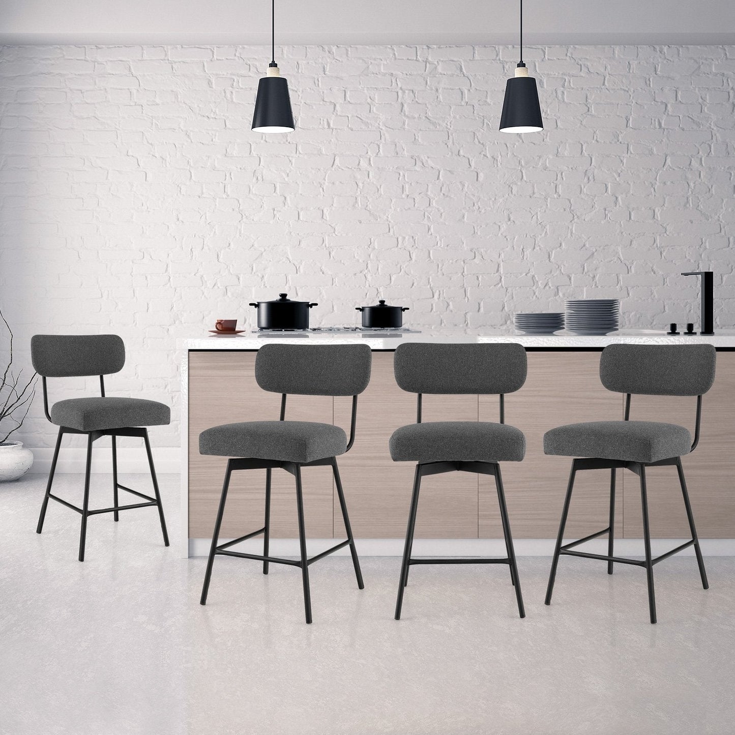 25" 2-Piece Modern Upholstered Bar Stools with Back and Footrests, Gray Bar Stools   at Gallery Canada