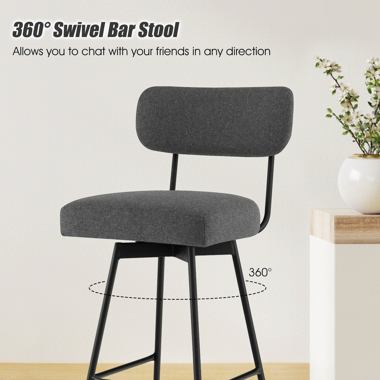 25" 2-Piece Modern Upholstered Bar Stools with Back and Footrests, Gray Bar Stools   at Gallery Canada