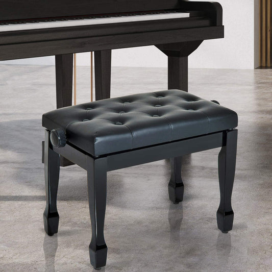25" Adjustable Padded Piano Bench Wooden Artist Keyboard Seat Stool Chair Black Piano Benches Black  at Gallery Canada