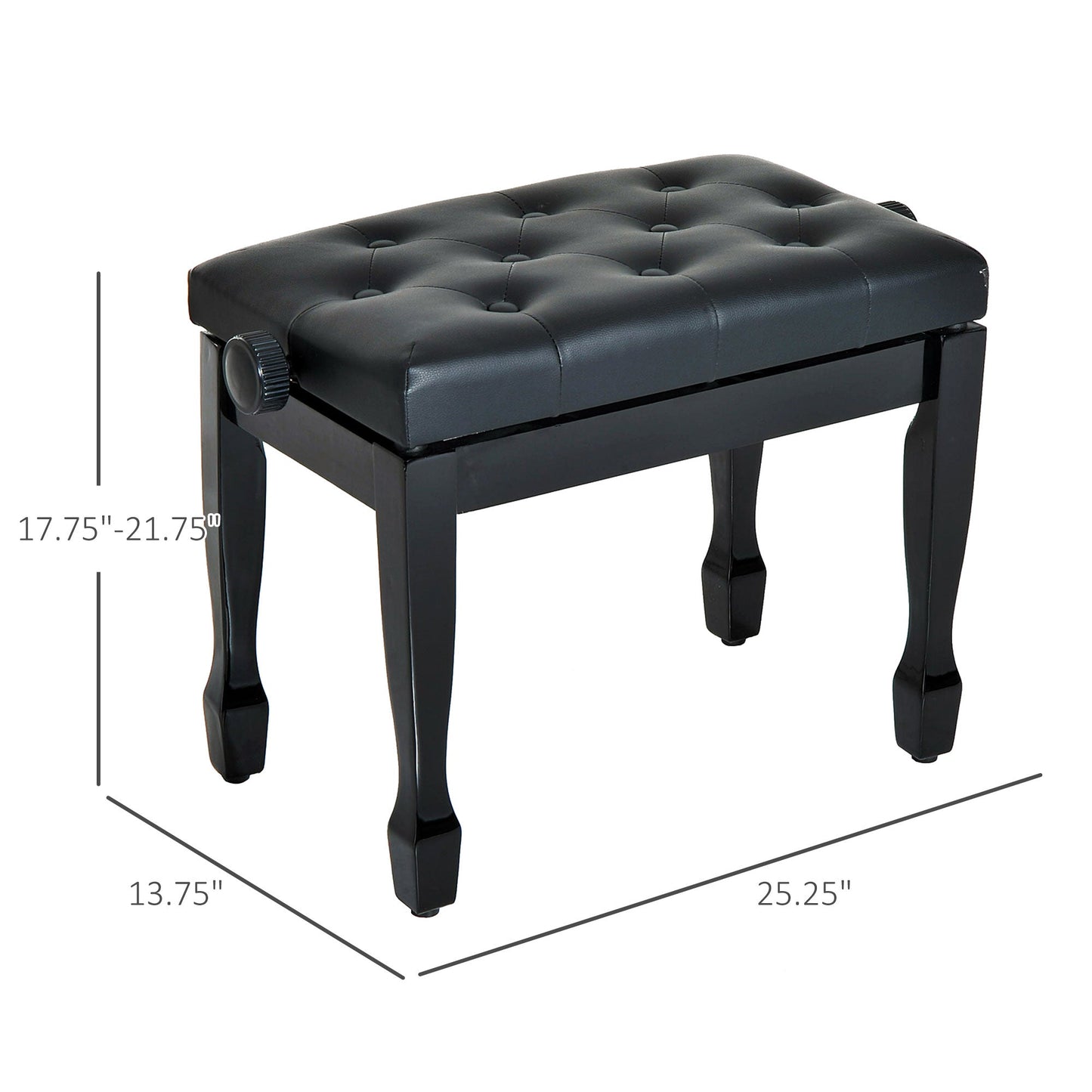 25" Adjustable Padded Piano Bench Wooden Artist Keyboard Seat Stool Chair Black Piano Benches   at Gallery Canada